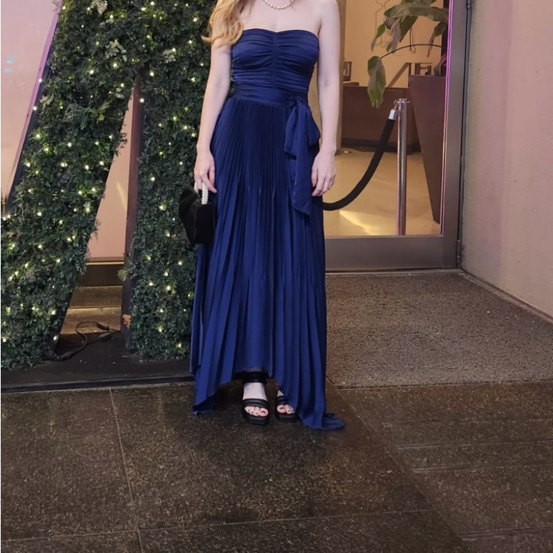 Elegant Blue Strapless Evening Gown By Ramy Brook